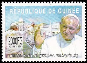 Stamp, Pope John Paul II (Karol Wojtyla), Guinea,  , Clergy, Famous People, Popes, Religion