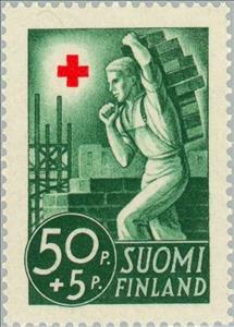 Stamp, Construction Worker, Finland,  , Red Cross and Red Crescent, Healthcare, Building Industry, Professions