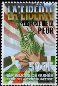 Stamp, Statue of Liberty - Freedom Stronger than Fear, Guinea,  , Flags, Liberations, Statues