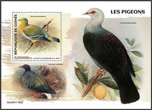 Souvenir Sheet, Treron phoenicopterus, Guinea,  , Birds, Pigeons