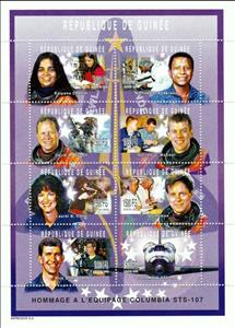 Mini Sheet, Tribute to the Columbia STS-107 Space Shuttle Crew, Guinea,  , Astronauts, Disasters, Outer Space, Space Traveling, Космический корабли