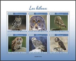Mini Sheet, World of the Owls, Guinea,  , Birds, Owls