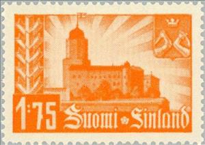 Stamp, Vyborg Castle and Coat of Arms of Karelien, Finland,  , Castles, Coats of Arms