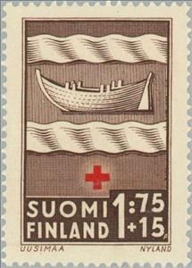 Stamp, Uusimaa (Nyland), Finland,  , Red Cross and Red Crescent, Healthcare, Rowing Boats, Coats of Arms