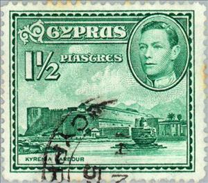Stamp, King George VI & Kyrenia Castle and Harbor, Cyprus,  , Heads of State, Ports, Kings
