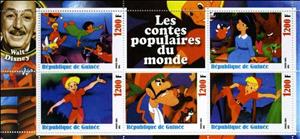 Mini Sheet, Disney - Folktales of the world - Peter Pan, Guinea,  , Cartoons, Disney, Fairy Tales