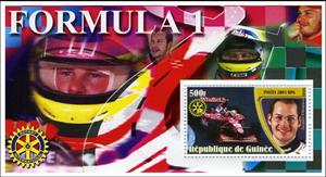 Souvenir Sheet, Formula 1 - Jacques Villeneuve, Guinea,  , Formula One, Racing Cars, Racing Drivers, Rotary