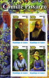 Mini Sheet, Paintings by Camille Pissarro, Guinea,  , Painters, Paintings