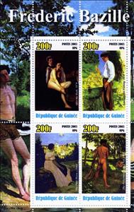 Mini Sheet, Paintings by Frederic Bazille, Guinea,  , Nudes, Painters, Paintings