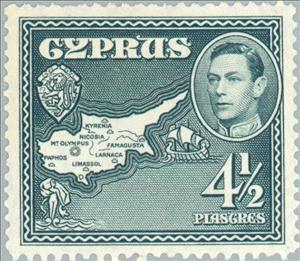 Stamp, King George VI & Map of Cyprus/Coat of Arms, Cyprus,  , Heads of State, Cartography, Maps, Kings