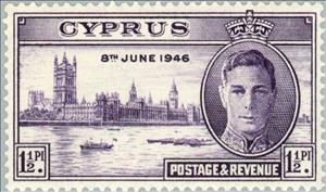 Stamp, King George VI and Parliament Buildings, London, Cyprus,  , Heads of State, Second World War, Special Occasions, Liberations, Kings, Anniversaries and Jubilees