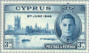 Stamp, King George VI and Parliament Buildings, London, Cyprus,  , Heads of State, Second World War, Special Occasions, Liberations, Kings, Anniversaries and Jubilees