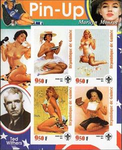 Mini Sheet, Pin-Up Art - Ted Withers, Guinea,  , Marilyn Monroe, Painters, Paintings, Scouting, Women