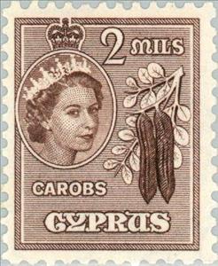 Stamp, Queen Elizabeth II & Carobs, Cyprus,  , Heads of State, Queens, Plants (Flora)