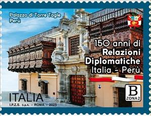 Stamp, Palazzo di Torre Taglie, Lima, Peru, Italy,  , Anniversaries and Jubilees, Architecture, Diplomacy, Flags, Joint Issues