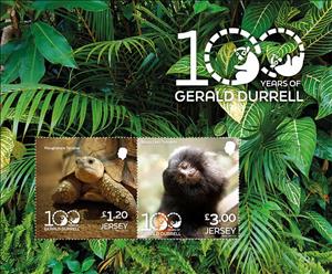 Souvenir Sheet, Gerald Durrell, Conservationist, Jersey,  , Animals (Fauna), Mammals, Monkeys, Reptiles, Turtles