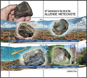 Mini Sheet, 55th Anniversary of the Fall of the Allende Meteorite, Liberia,  , Meteorites, Outer Space