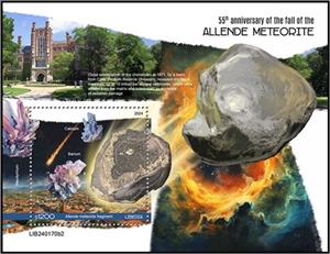 Souvenir Sheet, Allende Meteorite, Liberia,  , Meteorites, Outer Space