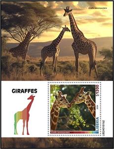 Souvenir Sheet, Giraffa camelopardalis, Liberia,  , Animals (Fauna), Giraffes