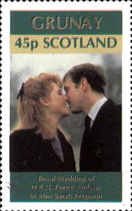 Stamp, Royal Wedding of HRH Prince Andrew to Miss Sarah Ferguson, Scotland, Grunay,  , Famous People, Princes, Royalty, Weddings