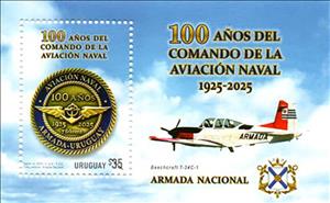 Souvenir Sheet, Naval Air Command, Centenary, Uruguay,  , Aircraft, Aviation, Military Forces, Seals (Emblems)