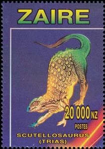 Stamp, Scutellosaurus, Zaire,  , Animals (Fauna), Dinosaurs, Prehistoric Animals