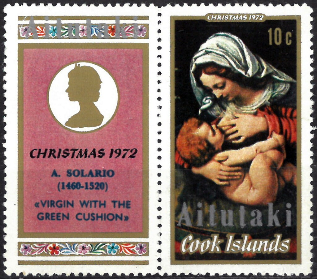 Madonna of the Green Cushion by Andrea Solari, optd Aitutaki