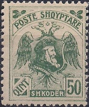 Stamp, Skanderbeg (George Castriota) and coat of arms, Albania,  , Animals (Fauna), Coats of Arms, Heraldic Animals