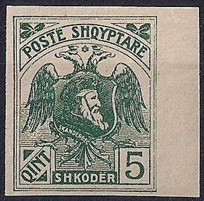 Stamp, Skanderbeg (George Castriota) and coat of arms, Albania,  , Animals (Fauna), Coats of Arms, Heraldic Animals