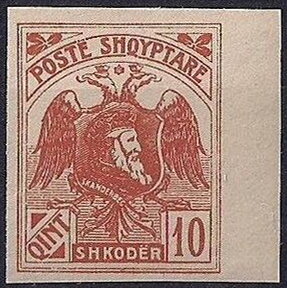 Stamp, Skanderbeg (George Castriota) and coat of arms, Albania,  , Animals (Fauna), Coats of Arms, Heraldic Animals