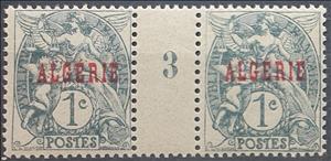 Gutter Pairs, Type Blanc - overprinted "ALGERIE", Algeria,  , Angels, Gods and goddesses, Mythology, Scales (balance), Women
