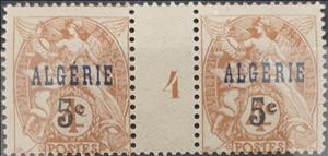 Gutter Pairs, Type Blanc overprinted and surcharged, Algeria,  , Angels, Gods and goddesses, Mythology, Scales (balance), Women