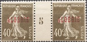 Gutter Pairs, Type Semeuse - overprinted "ALGERIE", Algeria,  , Agriculture, Gods and goddesses, Mythology, Women