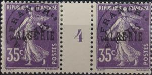 Gutter Pairs, Type Semeuse - overprinted "ALGERIE", Algeria,  , Agriculture, Gods and goddesses, Mythology, Women