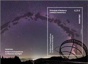 Souvenir Sheet, Comapedrosa La Massana at Night, Andorra, Spanish Administration,  , Landscapes