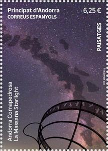 Stamp, Comapedrosa La Massana at Night, Andorra, Spanish Administration,  , Landscapes