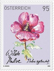 Stamp, Common Mallow (Malva neglecta), Austria,  , Flowers, Plants (Flora)