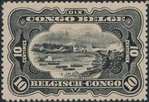 Stamp, Stanley Falls Bilingual (French-Dutch) - New Frame, Belgian Congo,  , Landscapes, Rivers, Waterfalls