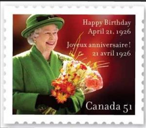 Stamp, Queen Elizabeth II - 80th Birthday, April 21, 1926, Canada,  , Anniversaries and Jubilees, Famous People, Flowers, Headgear, Heads of State, Queens, Royalty, Women