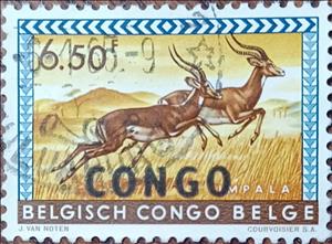 Stamp, Impala (Aepyceros melampus) overprinted BLACK CONGO, Congo, Democratic Republic (Kinshasa),  , Animals (Fauna), Antelopes, Mammals