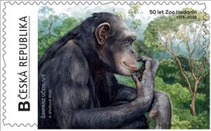 Stamp, Zoo Hodonín šimpanz. Chimpanzee, Czech Republic,  , Animals (Fauna), Anniversaries and Jubilees, Apes, Zoos