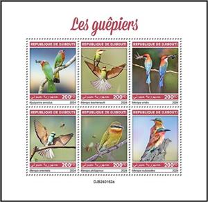 Mini Sheet, Bee Eaters, Djibouti,  , Birds