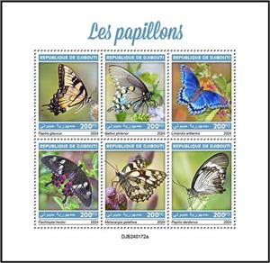 Mini Sheet, Butterflies, Djibouti,  , Butterflies and Moths, Insects