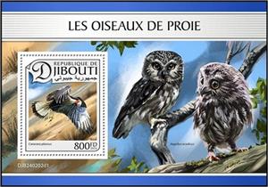 Souvenir Sheet, Crested Caracara (Caracara plancus), Djibouti,  , Animals (Fauna), Birds, Birds of Prey, Eagles, Owls