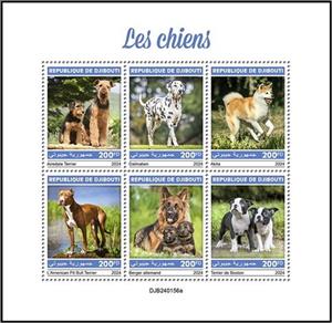 Mini Sheet, Domestic Dogs, Djibouti,  , Animals (Fauna), Dogs