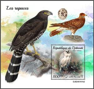 Souvenir Sheet, Falco rusticolus, Djibouti,  , Birds of Prey