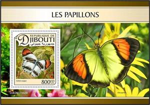 Souvenir Sheet, Round Winged Orange Tip (Colotis euippe), Djibouti,  , Animals (Fauna), Butterflies and Moths, Insects
