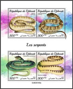 Mini Sheet, Snakes, Djibouti,  , Reptiles, Snakes