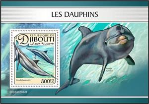 Souvenir Sheet, Spinner Dolphin (Stenella longirostris), Djibouti,  , Dolphins, Sea Life