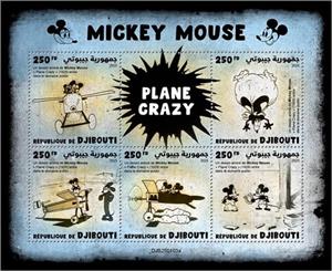 Mini Sheet, The Mickey Mouse Cartoon 'Plane Crazy' (1929), Djibouti,  , Cartoons, Disney, Movies